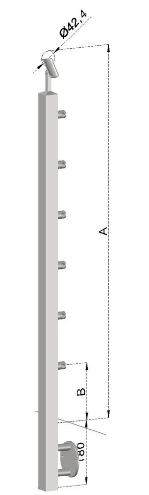 nerezový stĺp, bočné kotvenie, 6 radový priechodný, vnútorný, vrch nastaviteľný (40x40mm), brúsená nerez K320 /AISI304 - slide 0