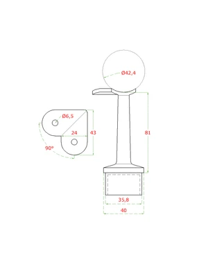 Držák madla pevný - rohový, na madlo trubku 42,4mm, broušená nerez K320 /AISI304 - slide 1