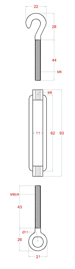 šponovák so závitom M6 a LH6, nerez AISI316 - slide 2