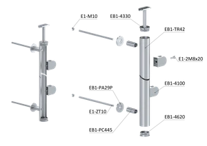 Nerezový sloup, boční kotvení, výplň: sklo, pravý, vrch pevný, (ø42.4x2 mm), broušená nerez K320 /AISI304 - slide 2