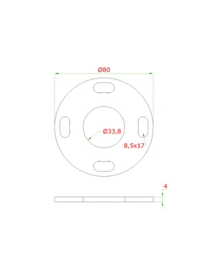 Kotvící plotna (ø80 mm) na trubku ø33,7 mm (otvor ø33,8 mm), bez povrchové úpravy / AISI304 - slide 1