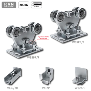 Set pro samonosný systém 70 x 70 x 4 mm, 2x regulovatelný vozíky, 1x doraz, 1x náběhové kolečko, 1x záslepka - slide 1