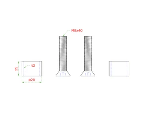 Prechod na vymedzenie vzdialenosti medzi stĺpom (plochý) a kotviacou platňou, ø 20x2.0mm /L:15mm, vnút. skrutka: M8x40mm, brúsená nerez K320 /AISI304, bal: 2ks - slide 1