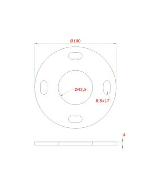 Kotvící plotna (ø 100mm) na trubku ø 42.4mm (otvor ø42.5mm), bez povrchové úpravy /AISI304 - slide 1