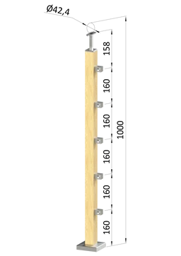 drevený stĺp, vrchné kotvenie, 5 radový, priechodný, vrch pevný (40x40mm), materiál: buk, brúsený povrch bez náteru
