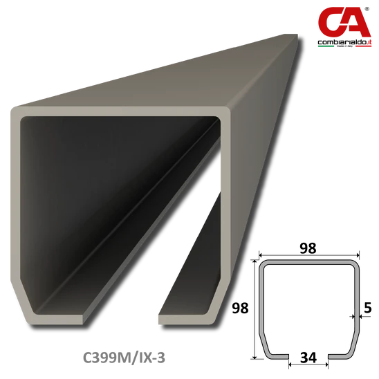C profil MEDIO (98x98x5mm) Combi Arialdo nerezový, pre samonosný systém, nerez bez povrchovej úpravy /AISI304 - 3m (tolerancia +/-5mm)