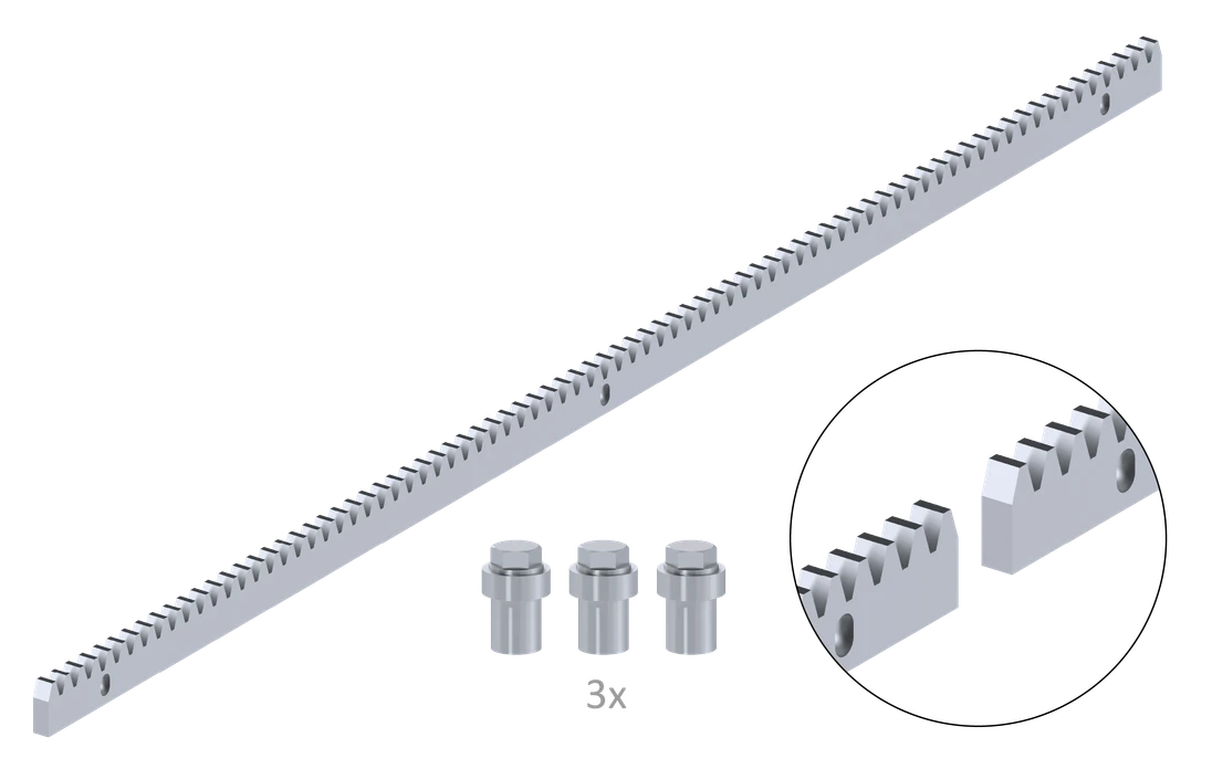 Hřeben INOX 30 x 10 mm, L = 1000 mm, M4, max. do 1900 kg, 3 x úchyt + šrouby, nerezový