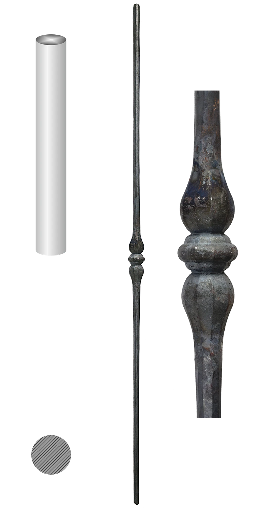 Tyč kruhová zdobená L-1025x35 mm, ø14 mm