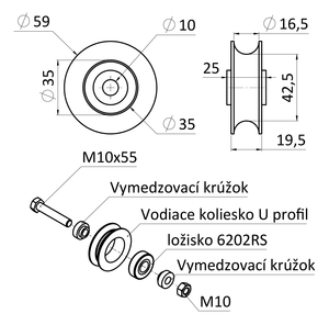 Vodící kolečko ø 60mm jednoložiskové, pro profil C902/16 - slide 1