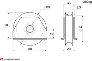 Kladka ø 80 mm na přivaření Combi Arialdo, C902/16 profil, nosnost 200 kg - slide 1