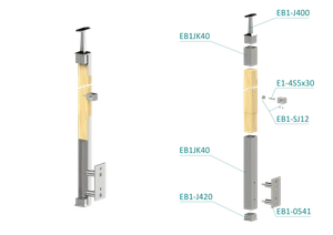 Dřevěný sloup, boční kotvení, 4 řadový, průchozí, vnitřní, vrch pevný (40x40 mm), materiál: buk, broušený povrch bez nátěru - slide 1