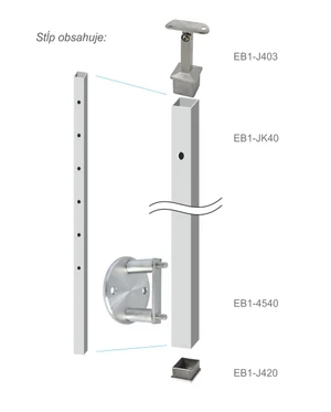 Nerezový sloup, boční kotvení, 6 děrový koncový, pravý, vrch nastavitelný, (40x40 mm), broušená nerez K320 / AISI304 - slide 3