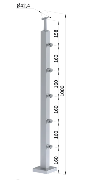 nerezový stĺp, vrchné kotvenie, 5 radový priechodný, vrch pevný (40x40mm), brúsená nerez K320 /AISI304 - slide 0