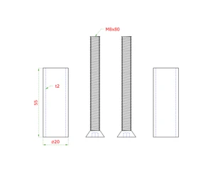 Prechod na vymedzenie vzdialenosti medzi stĺpom (plochý) a kotviacou platňou, ø 20x2.0mm /L:55mm, vnút. skrutka: M8x80mm, brúsená nerez K320 /AISI304, bal: 2ks - slide 1