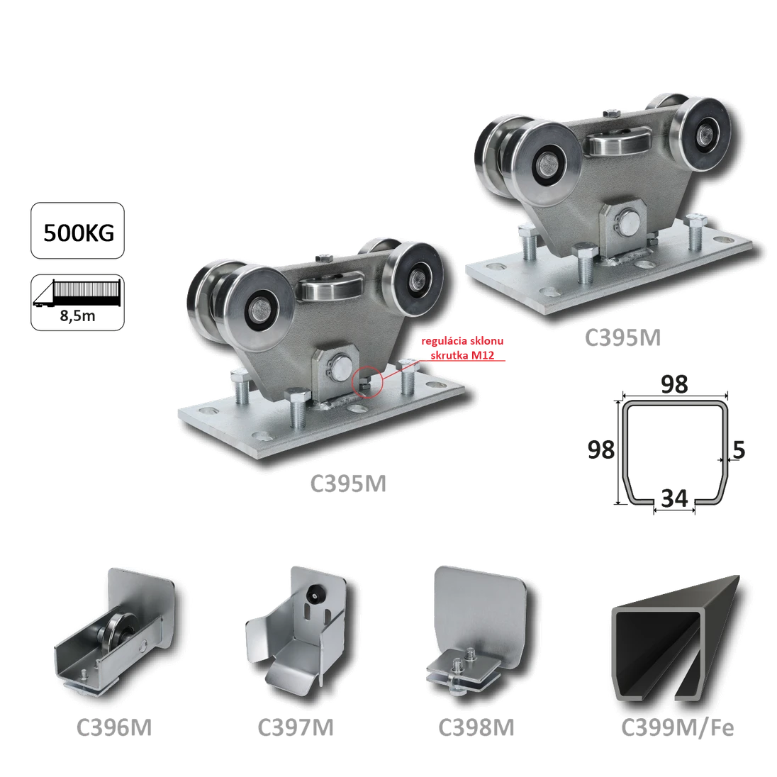 MEDIO samonos do 500 kg/8,5 m, profil 98 x 98 x 5 mm, Fe