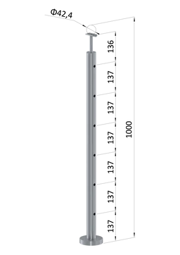 Nerezový stĺp, vrchné kotvenie, 6-dierový koncový