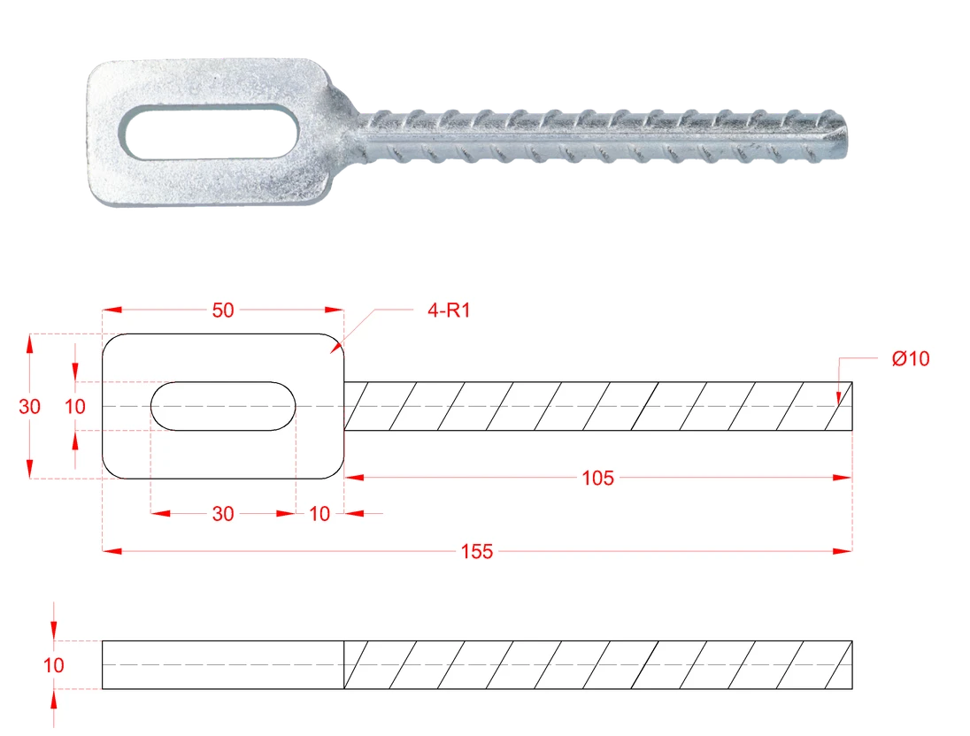 Kotvení do betonu na plotové dílce 130*30mm, na vrták ø 10mm, Zn