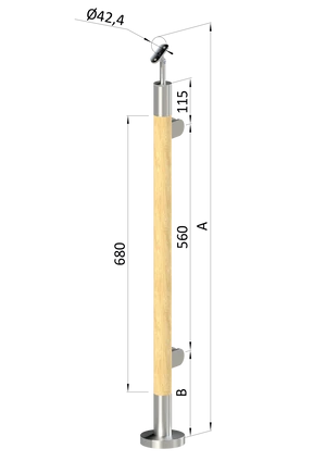 drevený stĺp, vrchné kotvenie, výplň: sklo, pravý, vrch nastaviteľný (ø 42mm), materiál: buk, brúsený povrch s náterom BORI (bezfarebný) - slide 0