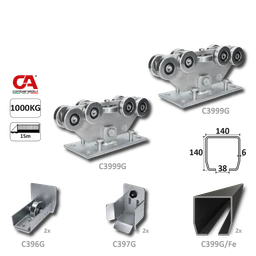 GRANDE-9 samonosný systém 140x140x6 mm pro posuvné brány do 1000 kg / 15 m otvor (C399G/Fe 2x 6 m černý profil, C3999G 2ks, C396G 2ks, C397G 2ks), intenzivní provoz