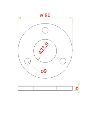 Kotevní deska (ø 80x6 mm) na trubku ø 33,7 mm (otvor ø 33,9 mm), bez povrchové úpravy /AISI304 - slide 1