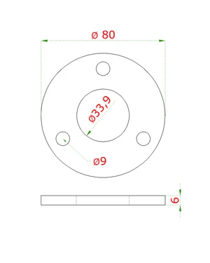 Kotviaca platňa (ø 80x6mm) na trubku ø 33.7mm (otvor ø 33.9mm), brúsená nerez K320 /AISI304 - slide 1