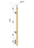 drevený stĺp, bočné kotvenie, výplň: sklo, koncový, ľavý, vrch pevný (40x40mm), materiál: buk, brúsený povrch bez náteru - slide 0