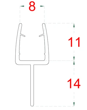 Plastové tesnenie na sklo 8mm, medzi sklenené dvere a stenu alebo podlahu, 2200mm - slide 1