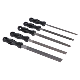5 dílná sada dielenských pilníků délka 150mm, sek 2, obsahuje: úsečkový, kruhový, tříhranný, čtyřhranný, plochý