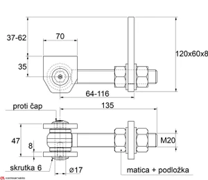 Combi Arialdo navárací záves M20, otvárateľný 180°, nastaviteľný 2D, čiastočne pozinkovaný - slide 1