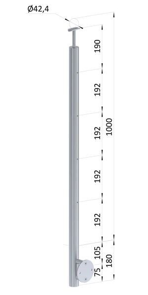 Nerezový stĺp, bočné kotvenie, 4 radový M6, vnútorný, vrch pevný - slide 0