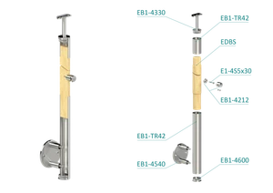 dřevěný sloup, boční kotvení, 4 řadový, průchozí, vnější, vrch pevný (ø 42mm), materiál: buk, broušený povrch s nátěrem BORI (bezbarvý) - slide 1