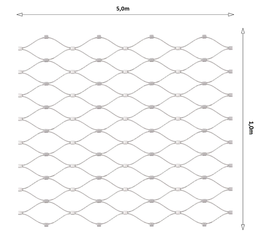 Nerezová lanková sieť, 1,0m x 5m (šxd), oko 60x104 mm, hrúbka lanka 2mm, AISI316