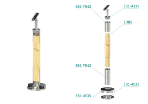 dřevěný sloup, vrchní kotvení, bez výplně, vrch nastavitelný (ø 42mm), materiál: buk, broušený povrch bez nátěru - slide 1