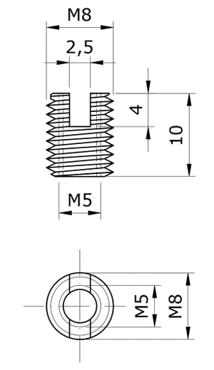 Nerezová závitová vložka, M8 -> M5 - slide 2