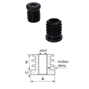 M8,A-25mm,H-25mm,C-5mm,černá, tloušťka stěny 1,5-2 mm, plastová zátka z kulaté trubky s maticí M8 - slide 0