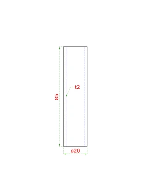Přechod na vymezení vzdálenosti mezi sloupem (plochý) a kotevní deskou, ø 20x2,0 mm /L:85 mm, bez vnitřního šroubu, broušená nerez K320 / AISI304, bal: 1ks - slide 1