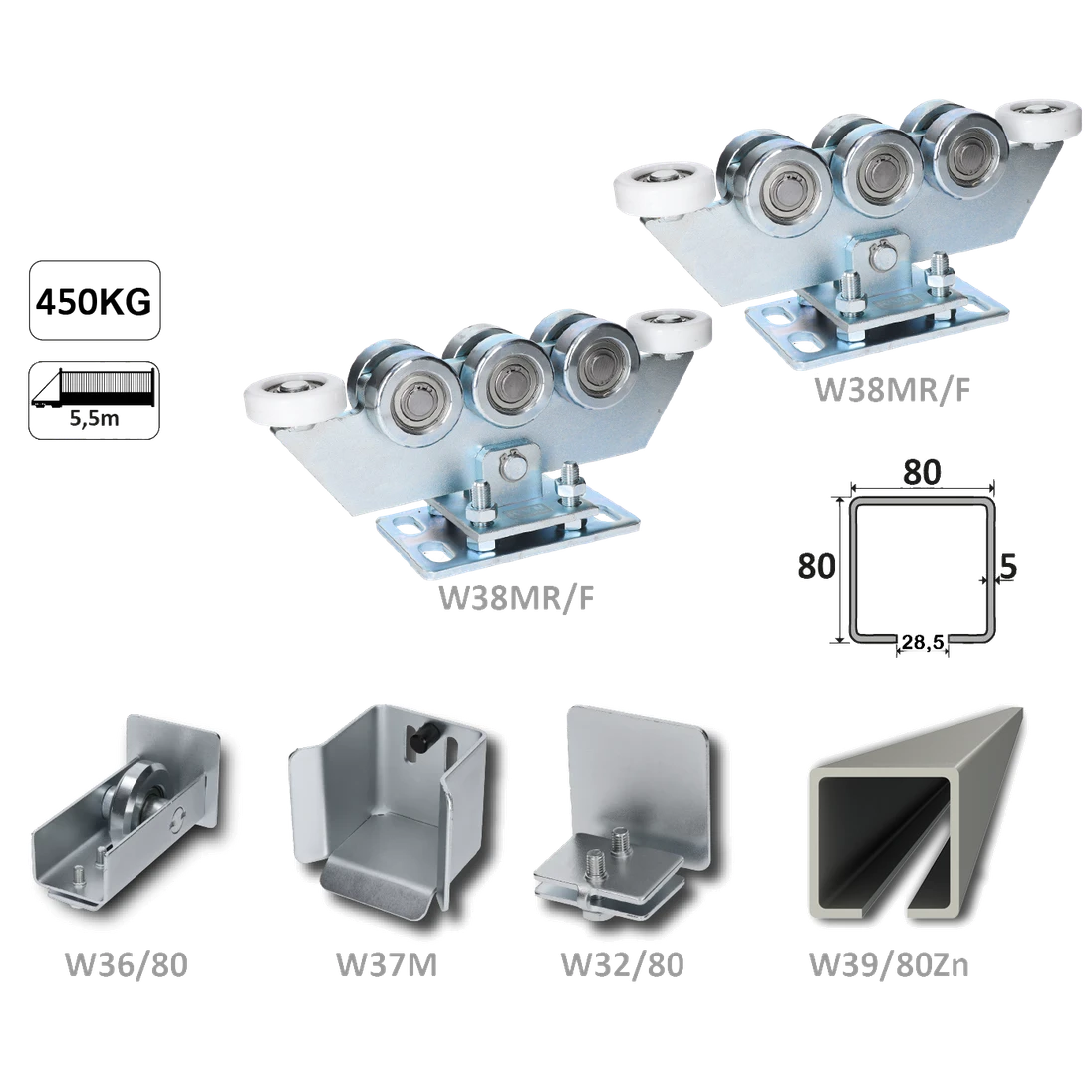 Samonos do 450 kg/5,5 m, profil 80 x 80 x 5 mm, Zn