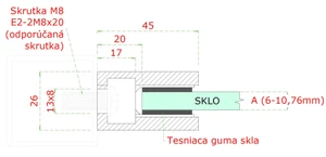 DOPREDAJ! Svorka skla plochá (45x45x26mm) pre sklo 6-10.76mm, brúsená nerez K320 /AISI316, balenie neobsahuje gumičky na sklo - slide 2