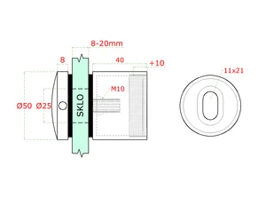 Svorka bodová na sklo 12-20 mm, Ø50 mm, od stěny 40-50 mm, M10, díra ve skle 26-30 mm, broušená nerez K320 / AISI304, balení obsahuje gumičky na sklo - slide 3