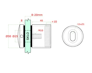 Svorka bodová na sklo 12-20mm, ø50mm, M10, brúsená AISI304 - slide 3