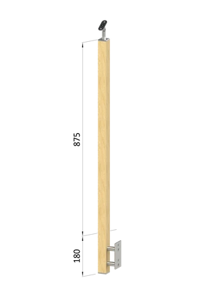 dřevěný sloup, boční kotvení, bez výplně, vnější, vrch nastavitelný, (40x40mm), materiál: buk, broušený povrch s nátěrem BORI (bezbarvý) - slide 0