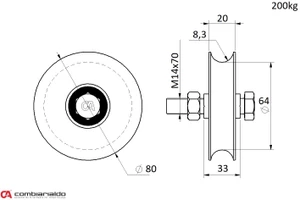 Kladka  ø 80 mm se šroubem jednoložisková Combi Arialdo, C902/16 profil, nosnost 200 kg - slide 1