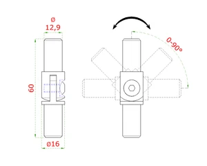 Spoj nastaviteľný (0-100°) plný materiál, s kĺbom na trubku ø 16mm, brúsená nerez K320 /AISI304 - slide 1