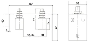 Horné vedenie brány 165x75x55mm, nastaviteľná šírka 36-84mm, 2x nylon. vodiace valčeky 30x35mm - slide 1