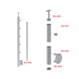 nerezový sloup, boční kotvení, 5 řadový průchozí, vnitřní, vrch pevný, (ø 42.4x2mm), broušená nerez K320 /AISI304 - slide 2