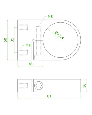 Úchyt skrutkovaný na bočné kotvenie stĺpu ø 42.4mm bez kotviacej platne, brúsená nerez K320 /AISI304 - slide 1