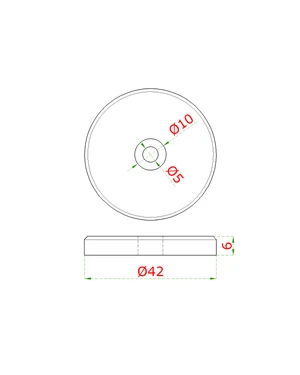 Podložka spodná (ø 42x6mm, diera ø 10/5mm), brúsená nerez K320 /AISI304 - slide 1