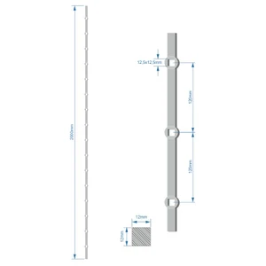 prebíjaná tyč H 2000mm opieskovaná, profil 12x12mm, rozteč dier 120mm, oko 12,5x12,5mm (16 dier) - slide 0