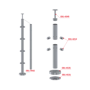 Nerezový sloup, vrchní kotvení, 4 řadový, rohový: 90°, vrch pevný (ø42,4x2 mm), broušená nerez K320 / AISI304 - slide 2