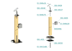 drevený stĺp, vrchné kotvenie, výplň: sklo, pravý, vrch nastaviteľný (40x40mm), materiál: buk, brúsený povrch s náterom BORI (bezfarebný) - slide 1